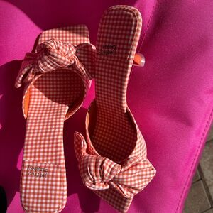 Jeffrey Campbell Orange Gingham Knot Slide Sandals NWOT